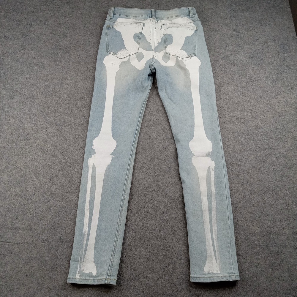 Skeleton Bones Jeans Womens 29 Light Wash Straight‎ Stretch Gothic Halloween